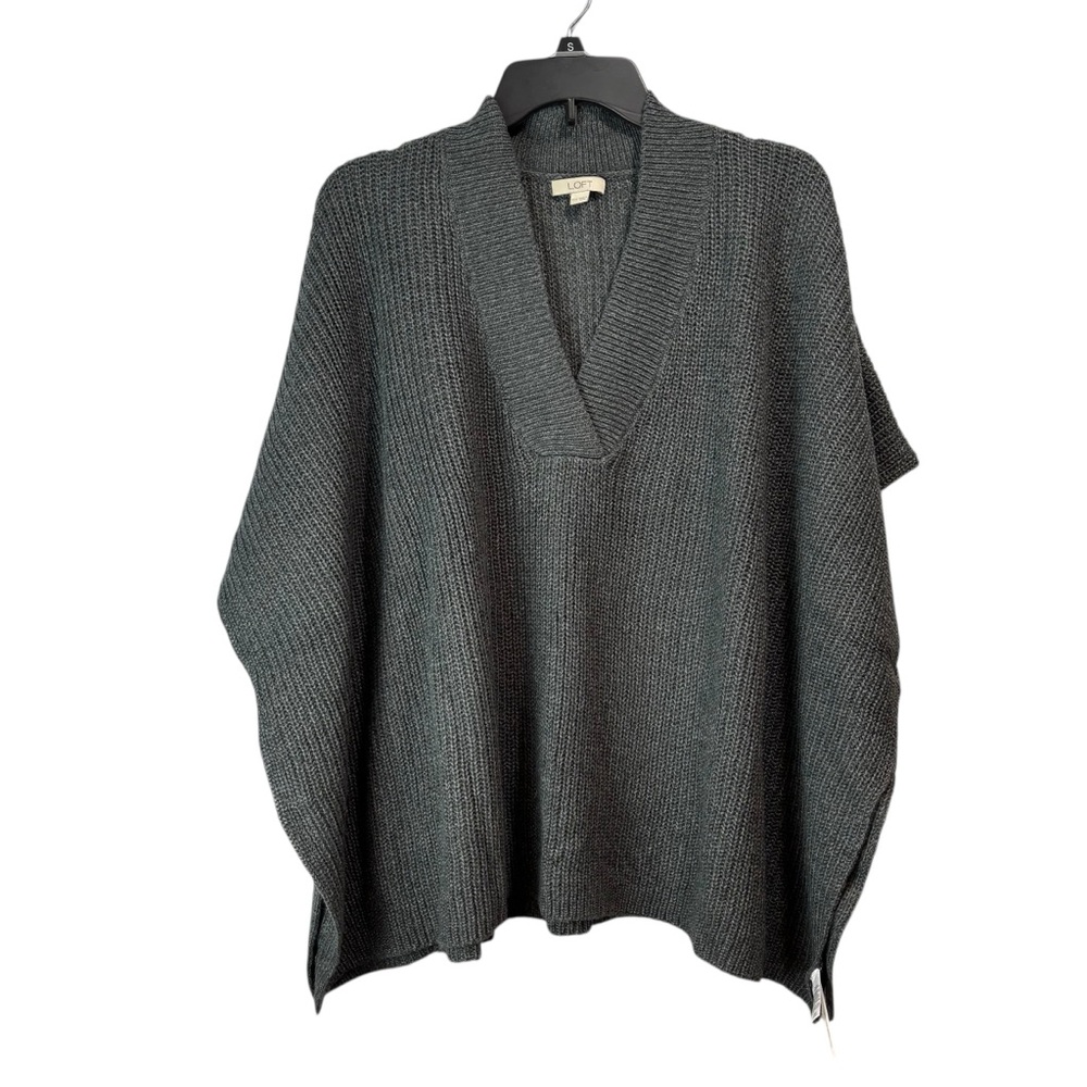 Loft gray knit poncho v-neck sweater size XS/S cozy warm winter